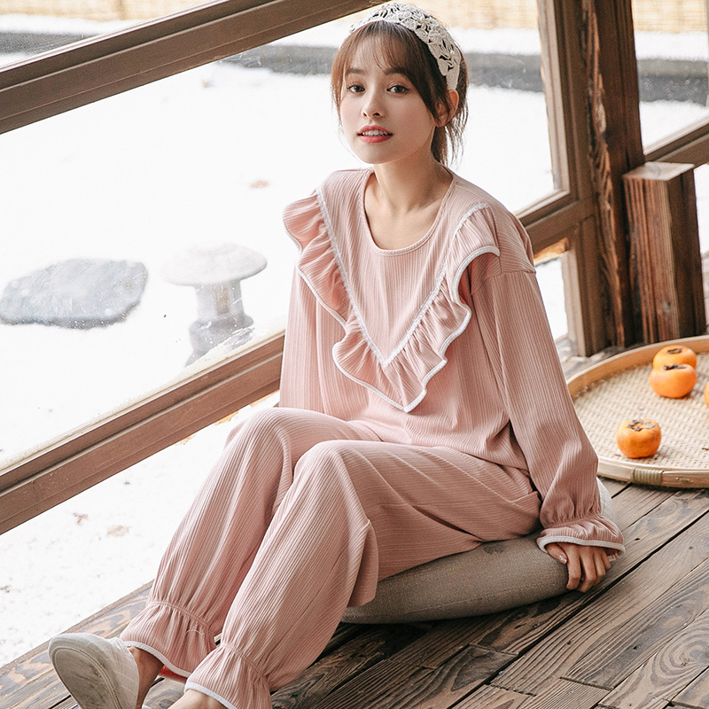 Sleepwear Lady Spring Autumn Pure Cotton Long Sleeves Two Suits Autumn Winter Han Edition Sweet And Beautiful Princess Student Thin Spring Summer Home Clothes-Taobao