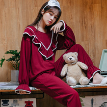 Pajamas female spring and autumn cotton long sleeve two-piece Korean version of fresh and sweet princess students thin home clothing set