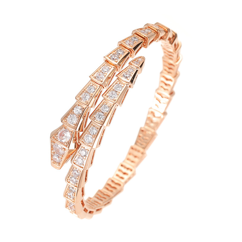 18K Rose Gold Plated Snake-Shaped Bracelet with Micro-Encrusted Diamonds, Non-Fading, Fashionable and Unique, Celebrity Influencer Style