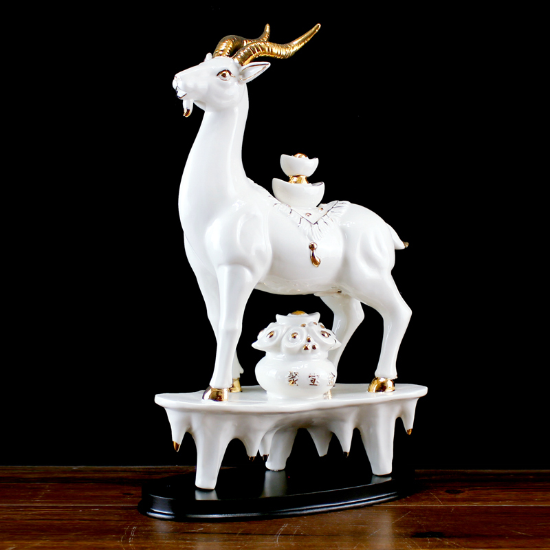 Ceramic Twelve Zodiac Sheep Figurine, Southwest Corner Decoration, Handicraft for Entryway Tabletop, White Porcelain, Wealth-Attracting, Home Protection, Conflict Resolution