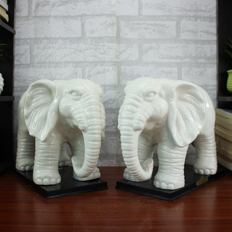 A Pair of White Ceramic Elephant Figurines, Toothless, Water-Absorbing, for Home, Living Room, Office, Porcelain Elephant Decorations A Pair of White Ceramic Elephant Figurines, Toothless, Water-Absorbing, for Home, Living Room, Office, Porcelain Elephant Decorations