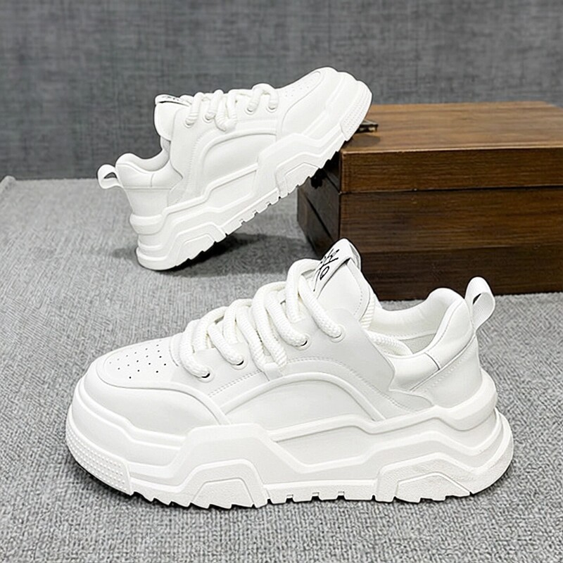 Pure White Men's Shoes, Spring Season, Youth Soft-Soled White Casual Sneakers, Height-Increasing American High Street Versatile Trendy Shoes