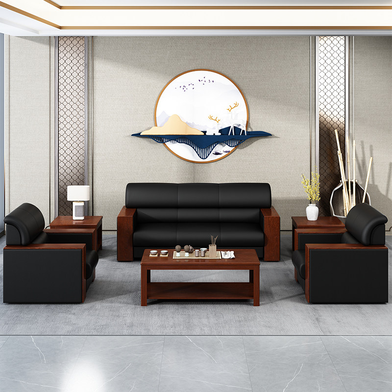 Company office sofas tea table combined upscale atmosphere business reception room Guest Area Single Trio Position Real Leather Sofa