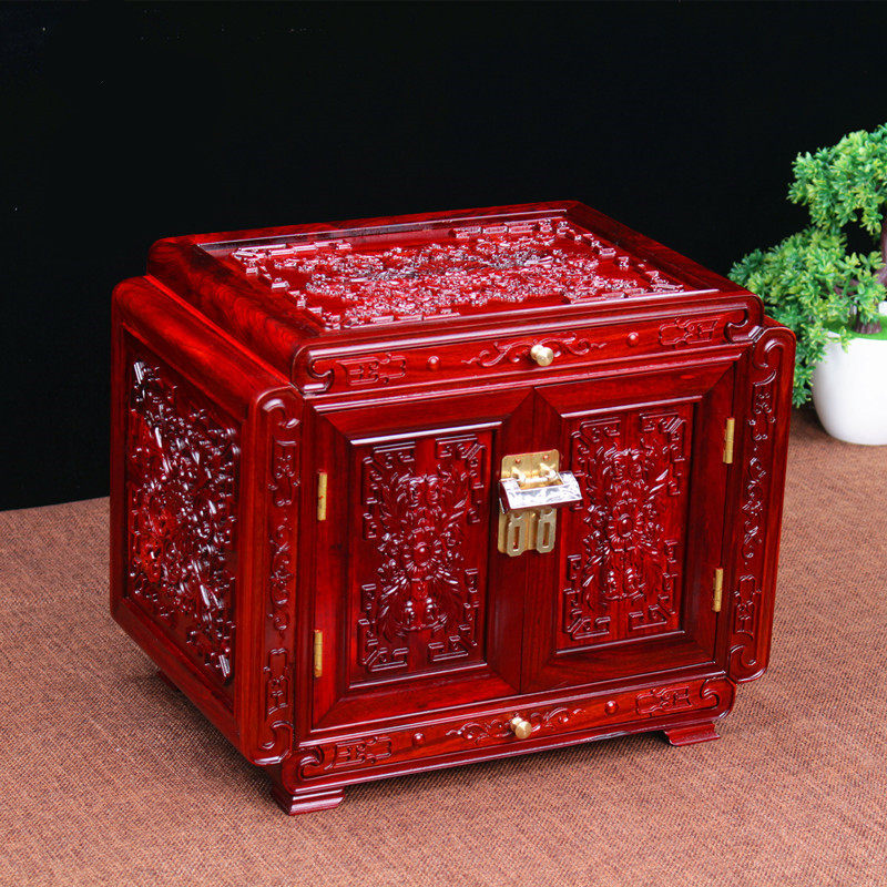 Zambia Blood Sandalwood Multilayer Jewelry Box Red Wood Jewelry Containing Box Wood With Lock Upscale Chinese Retro First Decorated Box