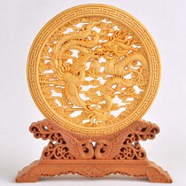 Yellow Poplar Wood Living Room Large Disc Jo Relocation Round Creative Desktop Pendulum hollowed fine carved base office home decoration