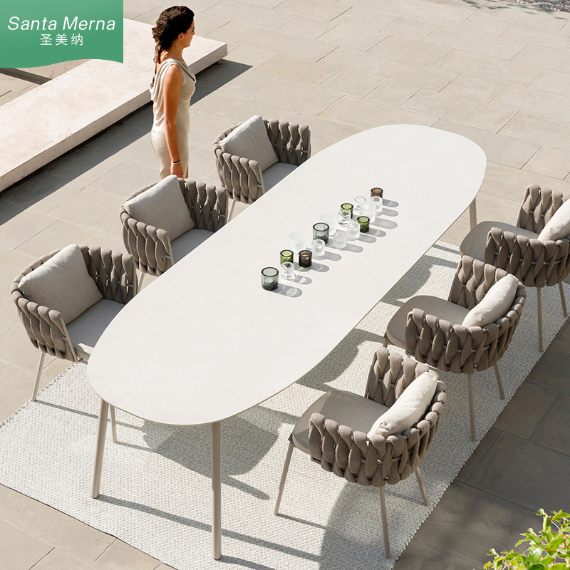 Outdoor courtyard leisure table and chair combination open-air garden hotel villa rattan chair outdoor long table furniture waterproof sunscreen