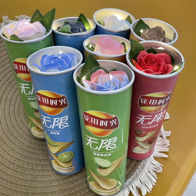 Surprise Potato Chips Rose Romantic Flower Bucket Gift for Couples, Rose Gift Box for Best Friends, Friends, Elders, Birthday, Holiday Small Gifts