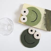 incoudroom healing series Hand-made cute cute little frog cotton coaster Hand-crocheted heat insulation placemat
