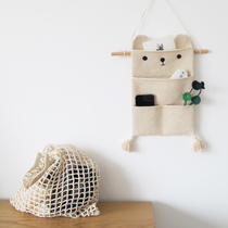 Original hand-made Japanese Nordic wall wall hanging multi-layer storage bag Entrance childrens bedroom cute woven tapestry