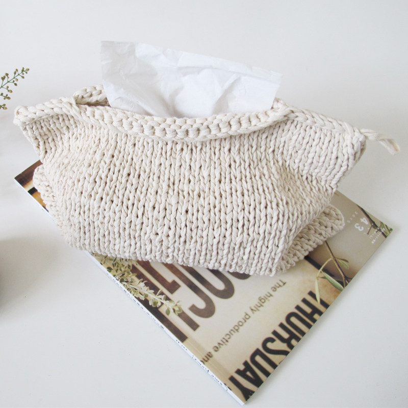 Exclusive design handmade Japanese minimalist rustic feeling handmade stick knitting paper towel bag paper towel sleeve hanging tissue box
