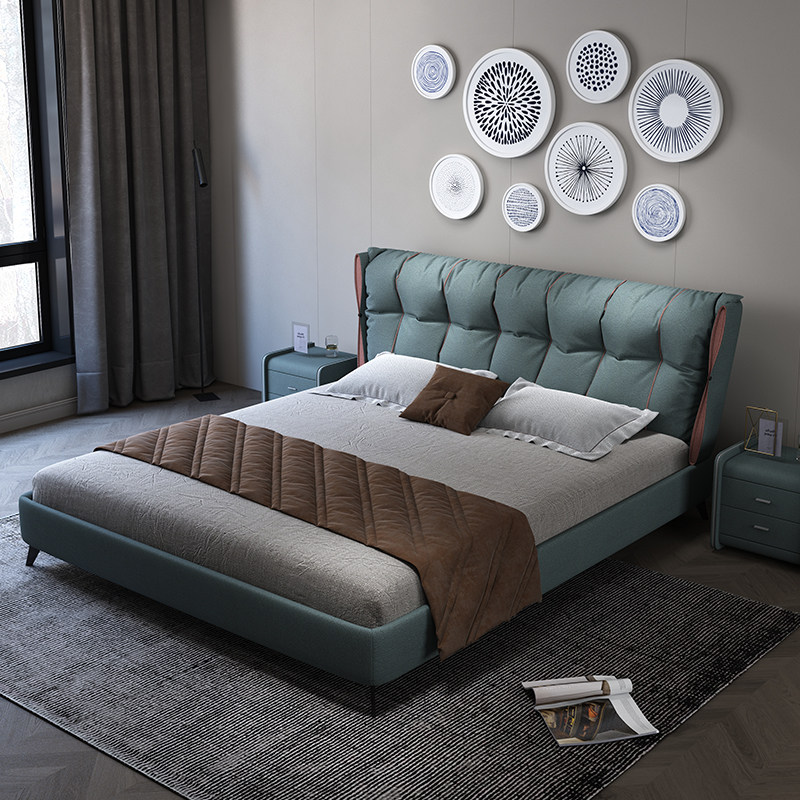 Technology fabric bed modern minimalist fabric bed solid wood bed 2 meters 2 2 large bed master bedroom bed light luxury ins net red bed