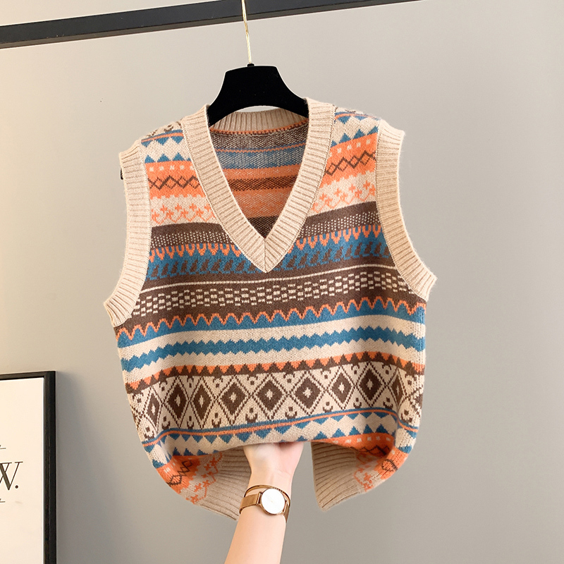 Knitted Vest for Women, Ethnic Style Sweater, 2026 Spring and Autumn New V-Neck Loose Vest for Winter Outerwear