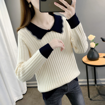 Doll collar sweater female spring and autumn 2022 new loose jacket bottom shirt lady sweater appeared thin top tide