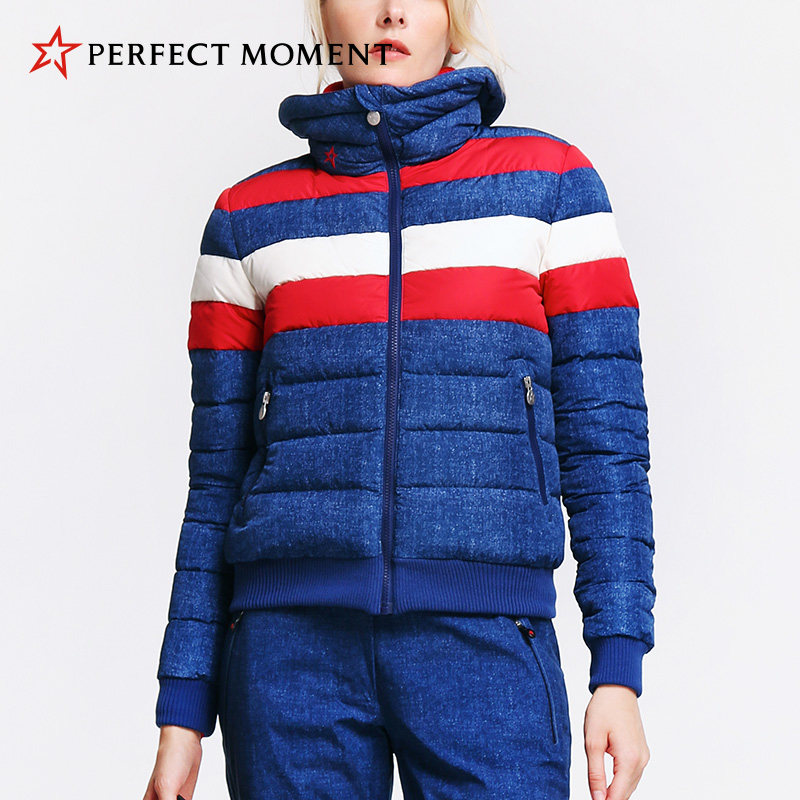 Perfect Moment double board Ski Suit White Goose velvet Collar Wind Shield Warm short Outdoor Down Jacket