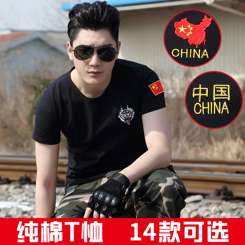 Special forces T-shirt male Chinese men embroidered cotton summer clothes short sleeves loose print trend t-shirt crew neck