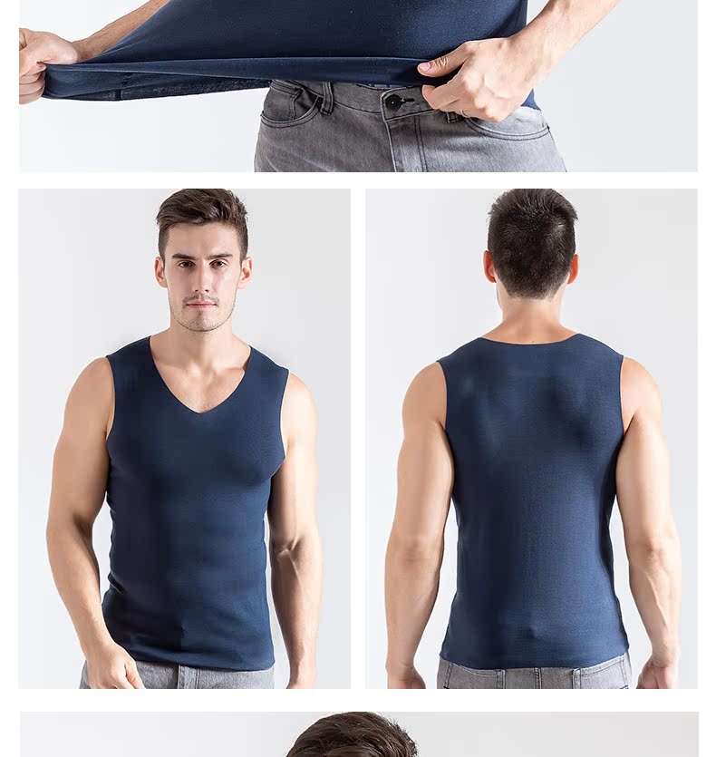 2 chiếc áo vest nam liền mạch ấm áp cộng với nhung dày nhung bó sát Áo sơ mi mỏng chạm đáy áo vest mùa đông thủy triều áo cotton nam mùa hè