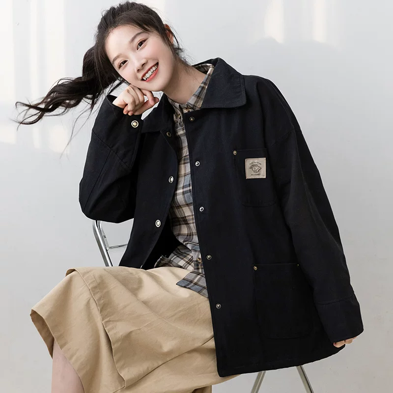 Tide, spring autumn black short thin retro jacket, 2021 collection, loose fit