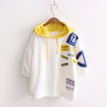 Korean summer short sleeve t-shirt hoodie 13 female baby 14 loose hoodie 16 letter T-shirt 12-15 year old girl T-shirt