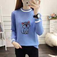 Синий вышитый свитер котенка (без бархата)