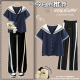 Японская военно-морская рубашка, летняя одежда для школьников, футболка, свободный крой