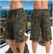 Quần nhiều túi nam cắt quần ngắn giản dị mạnh mẽ mặc quần ngụy trang bãi biển quần yếm mùa hè quần rộng kích thước lớn
