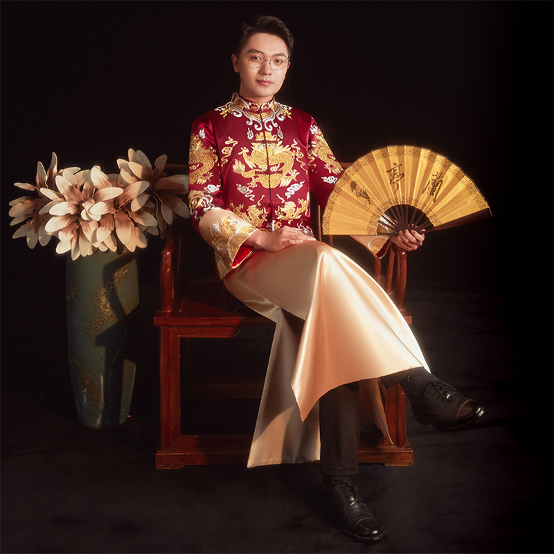 Xiuhe men's groom Chinese dress champagne toast show kimono 2021 new family dress ancient dress