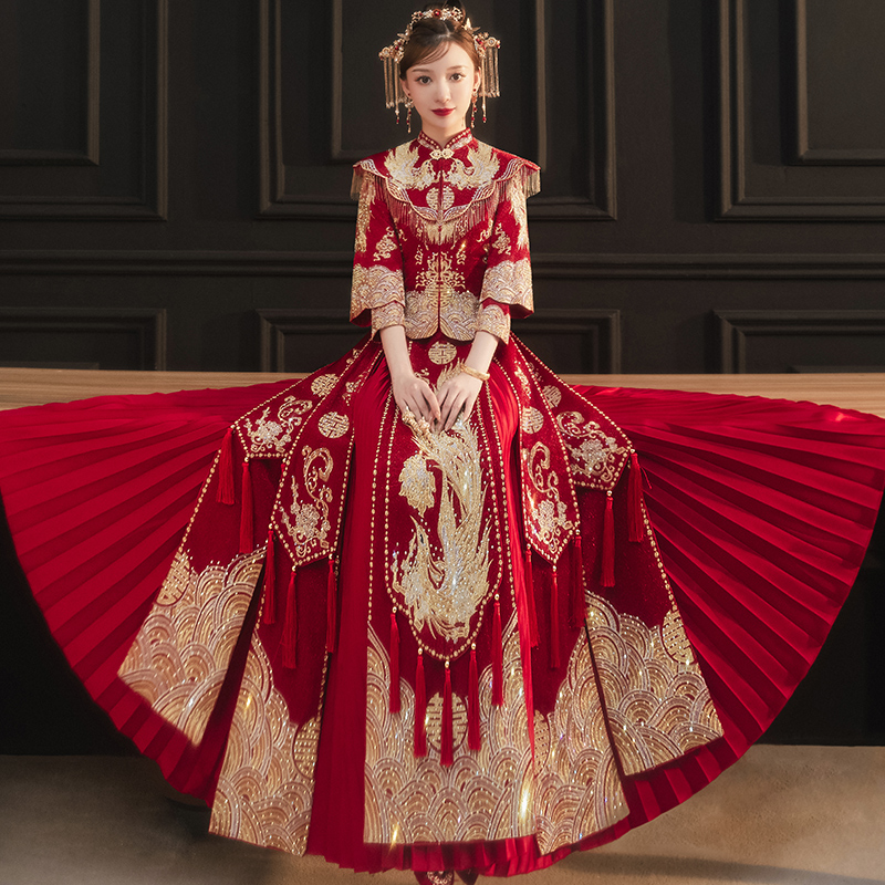 Xiuhe clothing bride 2021 new wedding dress Chinese wedding dress Fengguan Xiuhe female show kimono thin