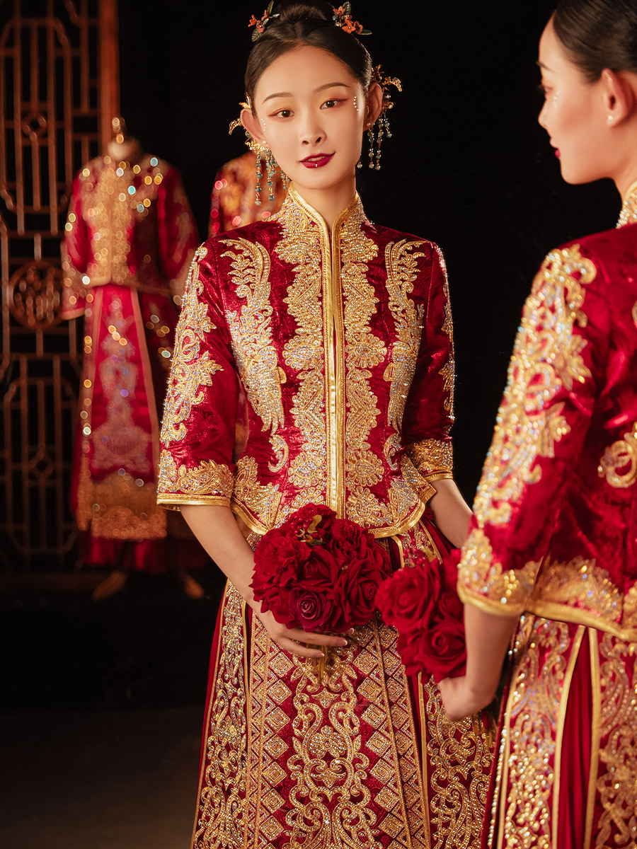 Xiuhe dress 2021 new bride wedding Chinese wedding dress bridal dress Chinese style Fengguan Xia dress Xiuhe out of the cabinet dress
