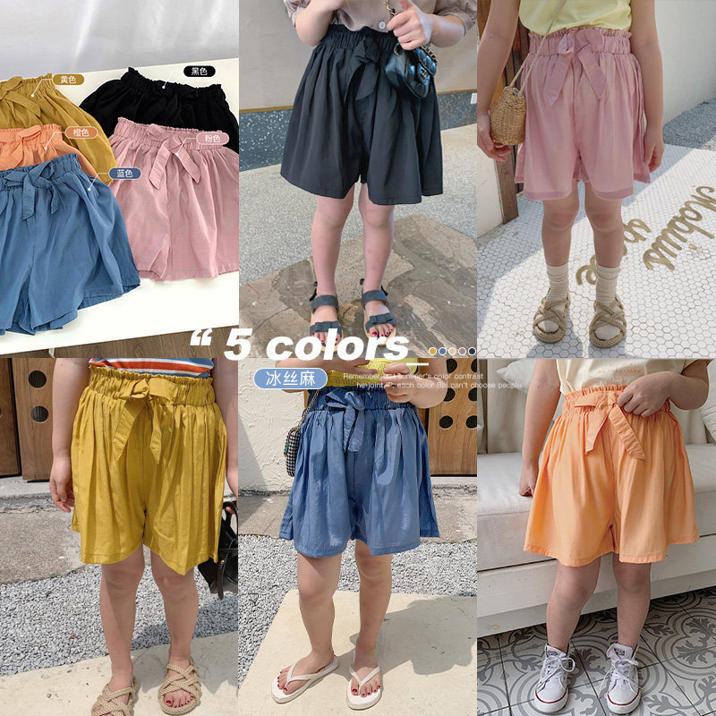 Salted egg small shrimp Korean version summer dress girls all-match wide-leg shorts baby Western style ice silk five points casual hot pants