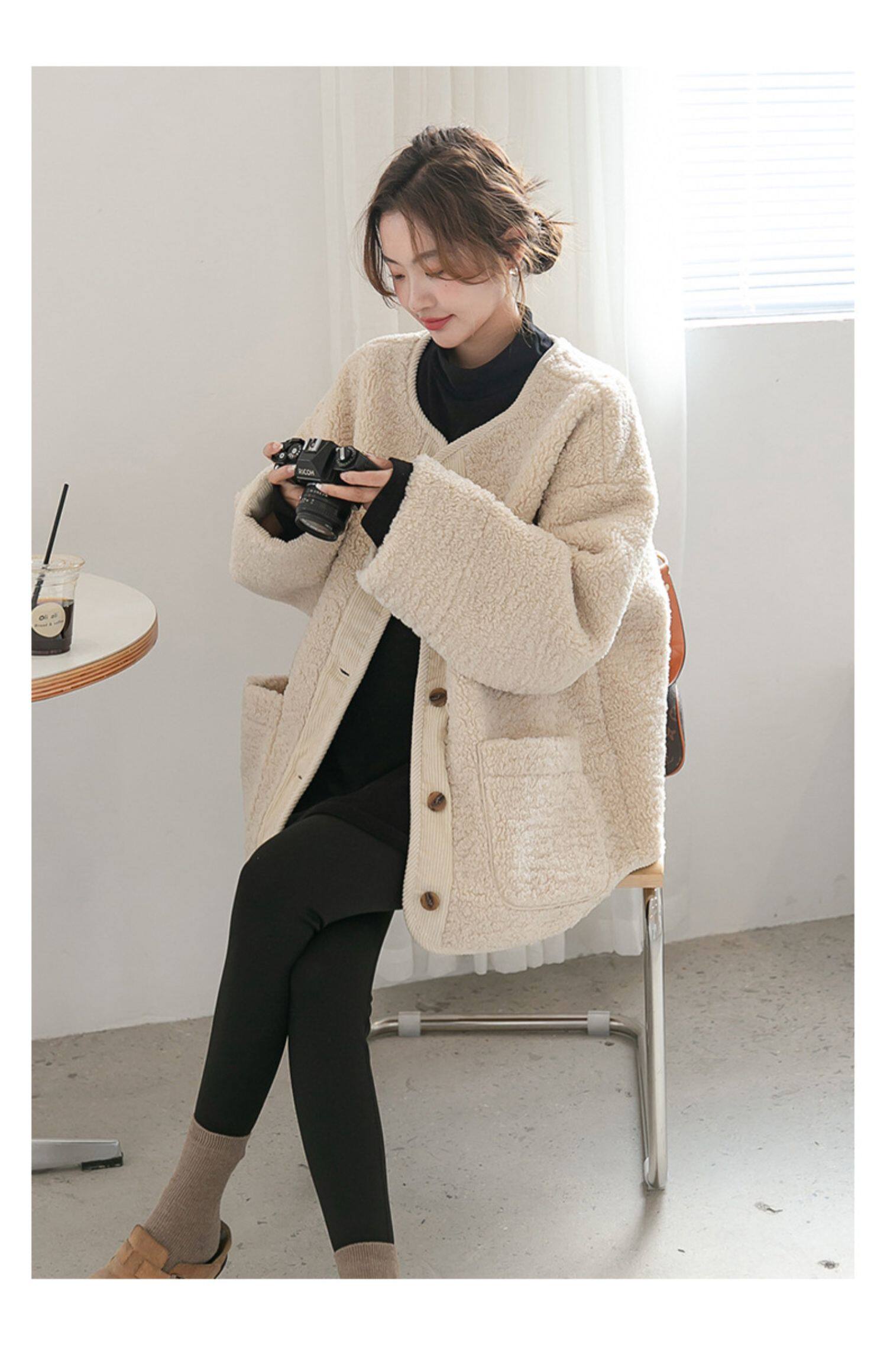 Пальто для беременных 孕妇装秋冬新款宽松大码遮肚显瘦无领羊羔毛保暖外套