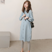 Maternity dress spring autumn shirt skirt long sleeve top cotton shirt loose T-shirt fashion medium length dress