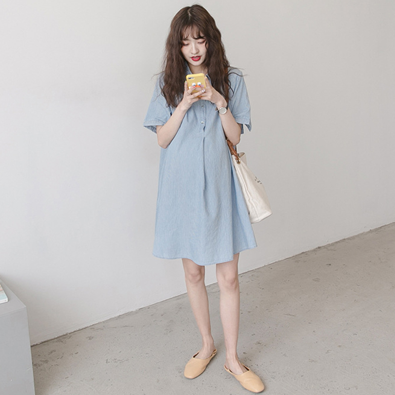 Pregnant woman summer dress Han version loose shirt pure cotton blouse for lactation and medium long version shirt a word foreign dress