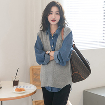 Maternity shirt V-neck vest bottoming shirt spring and autumn T-shirt bottoming shirt autumn and winter outer knitted vest suit