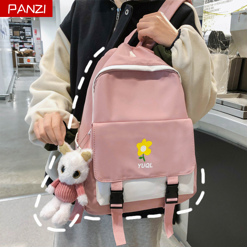 Small frescoed school bag female junior high school high capacity Korean version high school college students ins and elegant wind solar system double shoulder bag