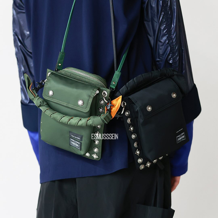 Japanese Tog@ Collaboration Porter Twill Nylon Embossed Rivet Color-Block Strap Leather Shoulder Crossbody Handbag