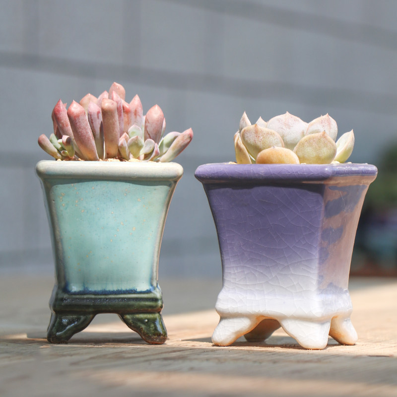 Jingdezhen kiln glazed starry sky color fan you white light fleshy flower pot Creative thumb basin Small square mouth breathable coarse pottery basin