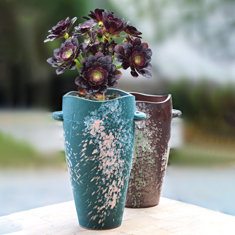 Jingdezhen stoneware notch cliff high pile flower pot creative retro absorbent breathable large mage pot succulent pot