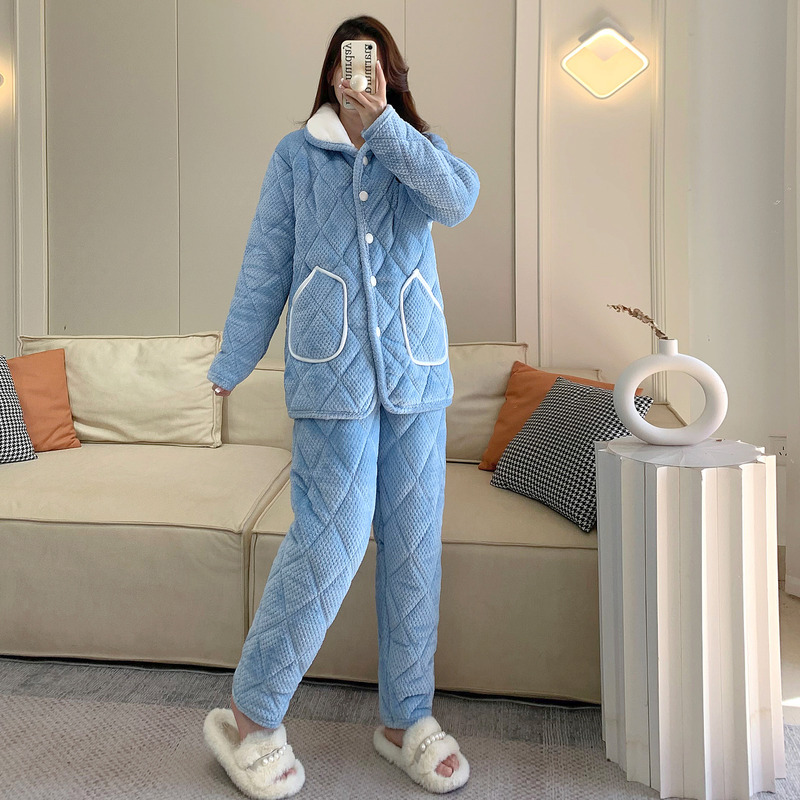 Winter Thickened Pajama Set for Tall and Chubby People over 170cm, Extra Long and Oversized, Casual Flannel Quilted Loungewear