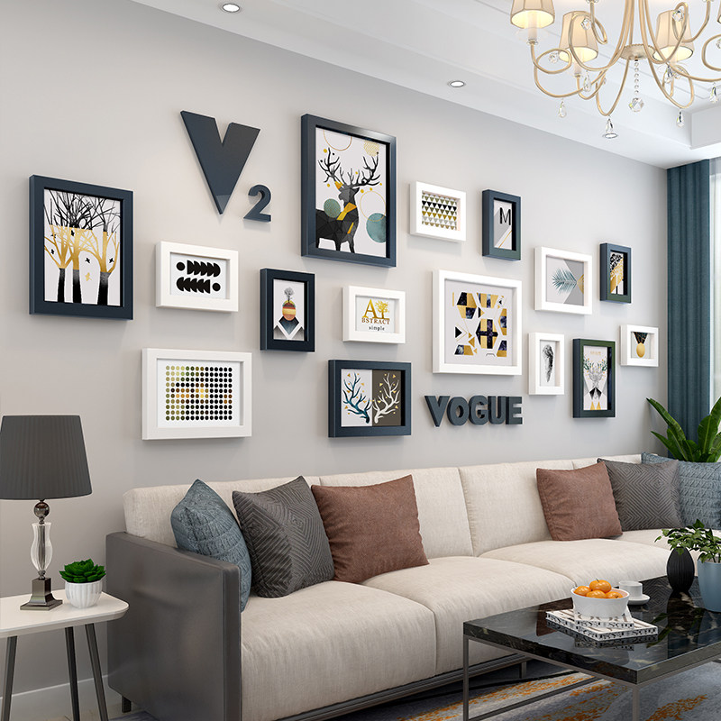 Creative living room photo wall decoration net red sofa background wall photo frame hanging wall combination bedroom photo album free punch