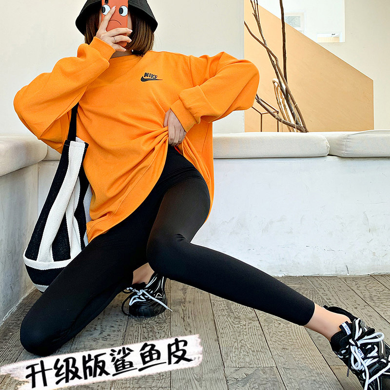 Spring and autumn sharks large size inner lap pants female outside wearing black pants elastic tight fit slim little Barbie black long pants