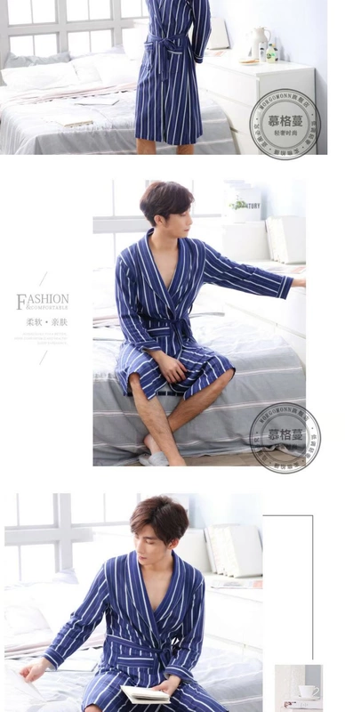 Áo ngủ cotton nam MORGOMON cộng với phân bón XL áo choàng mùa thu mùa thu cotton dài kimono WC816 - Night Robe áo ngủ đẹp giá rẻ