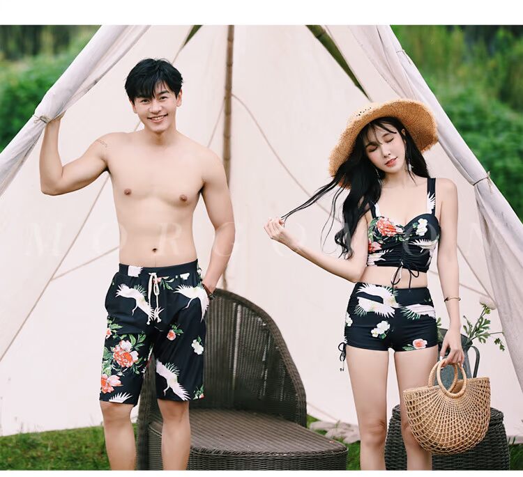 Bộ đồ bơi đôi đi biển phù hợp với bikini nữ ba mảnh ngực nhỏ thu thập suối nước nóng mới phù hợp với cặp đôi JH0805 - Vài đồ bơi 	đồ đôi đi biển màu trắng	
