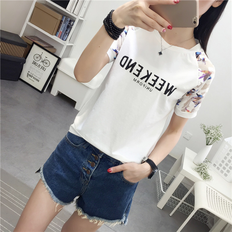 Mùa hè Hàn Quốc ren 2018 lưới trắng ngắn tay t-shirt nữ sinh viên lỏng hoang dã áo sơ mi hoang dã áo phông rộng nữ