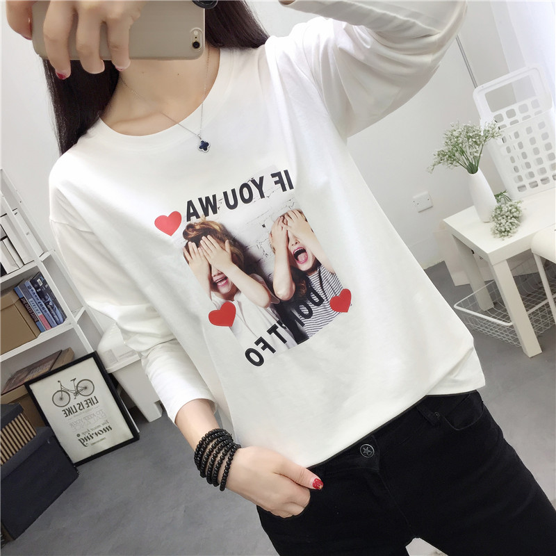 2018 mới mùa thu Han Fan lỏng dài tay t-shirt nữ hoang dã Hàn Quốc phiên bản của mỏng slimming mm ladies quần áo áo phông đôi cho bạn thân nữ