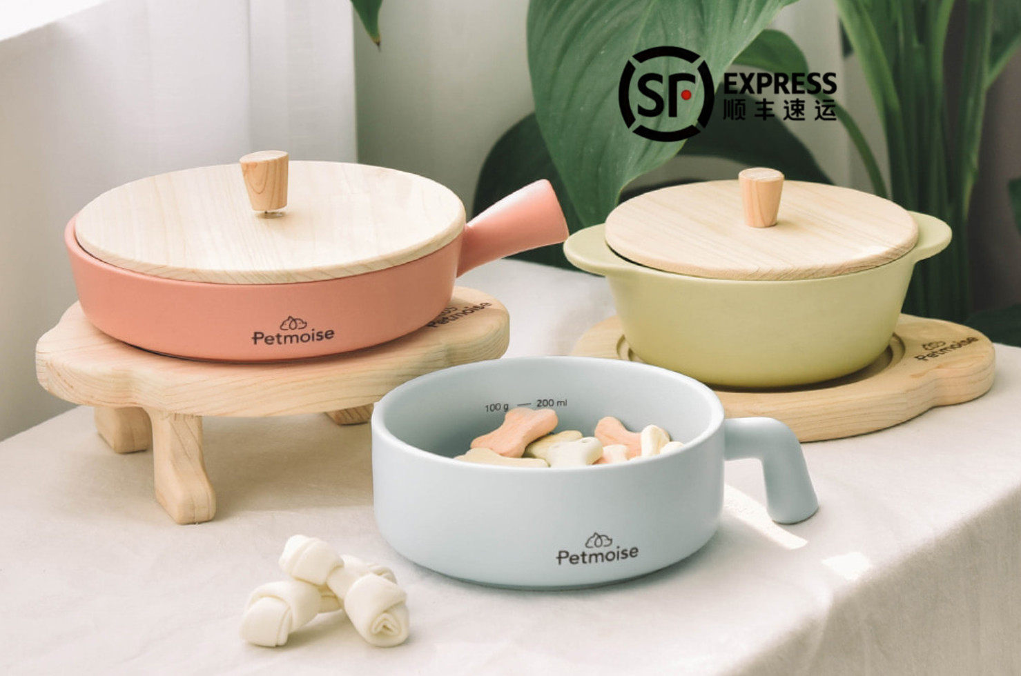 Spot Alumni Association Korea Petmoise Pet Cat Dog Combined Bowl Mat Bowl cover Three-color bowls Bowl Discoloration LOGO