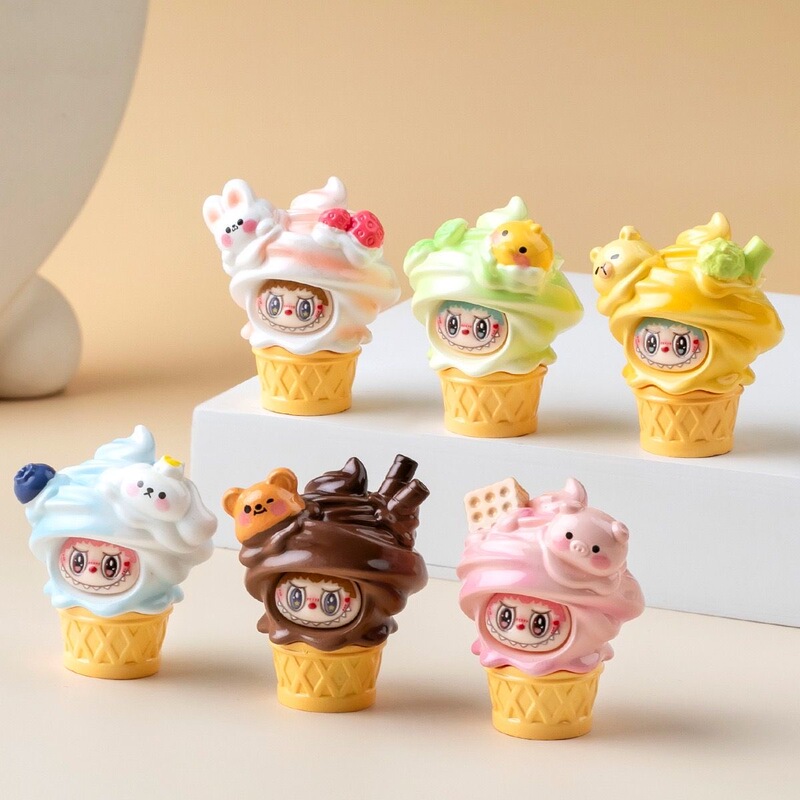 New Labubu Ice Cream Series Figurine Blind Box DIY Accessories Mini Car Decoration