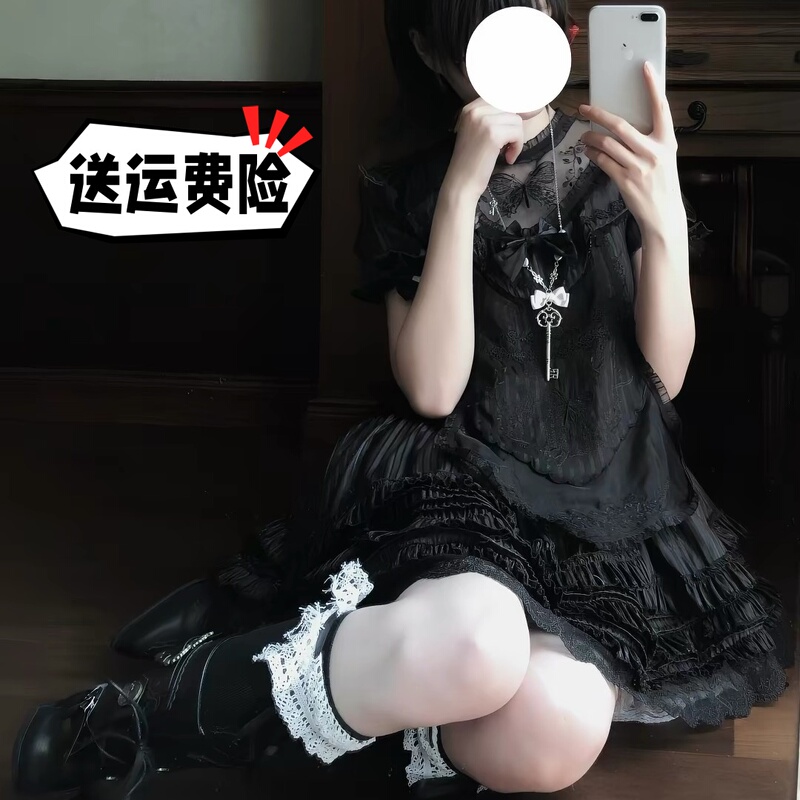Night Butterfly Lolita Yabi Culture Short Sleeve Dress Op Gothic Dark Style Summer Short Sleeve Plus Size
