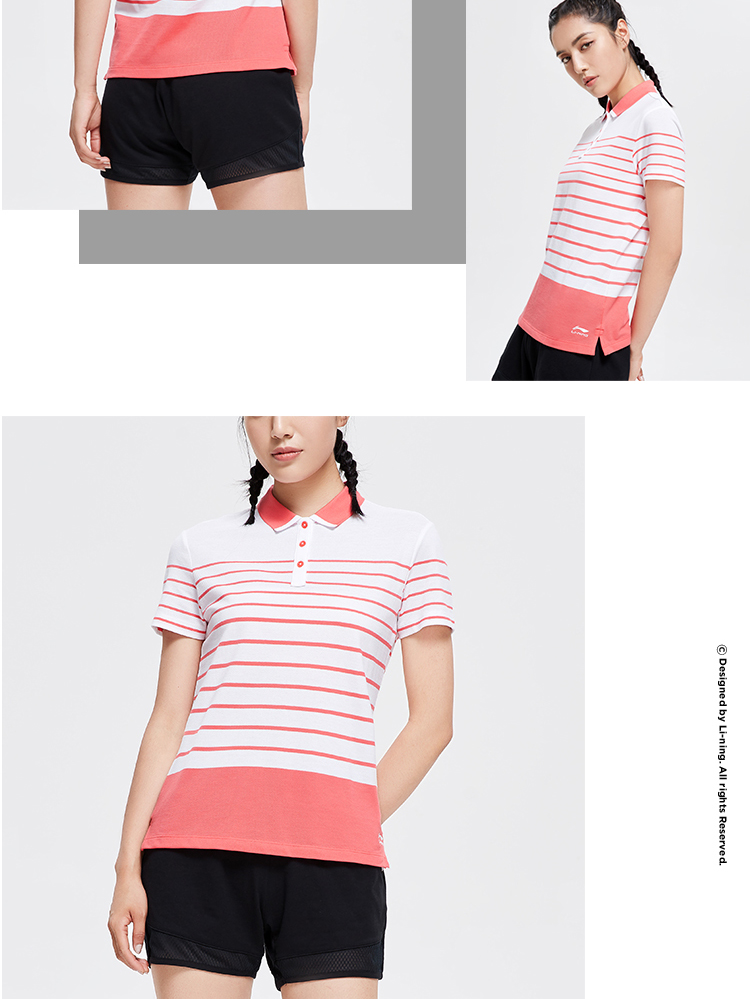 Li Ning áo ngắn tay nữ 2019 mới ve áo thời trang nữ giản dị mùa hè đan áo thể thao - Áo polo thể thao áo polo nam cao cấp