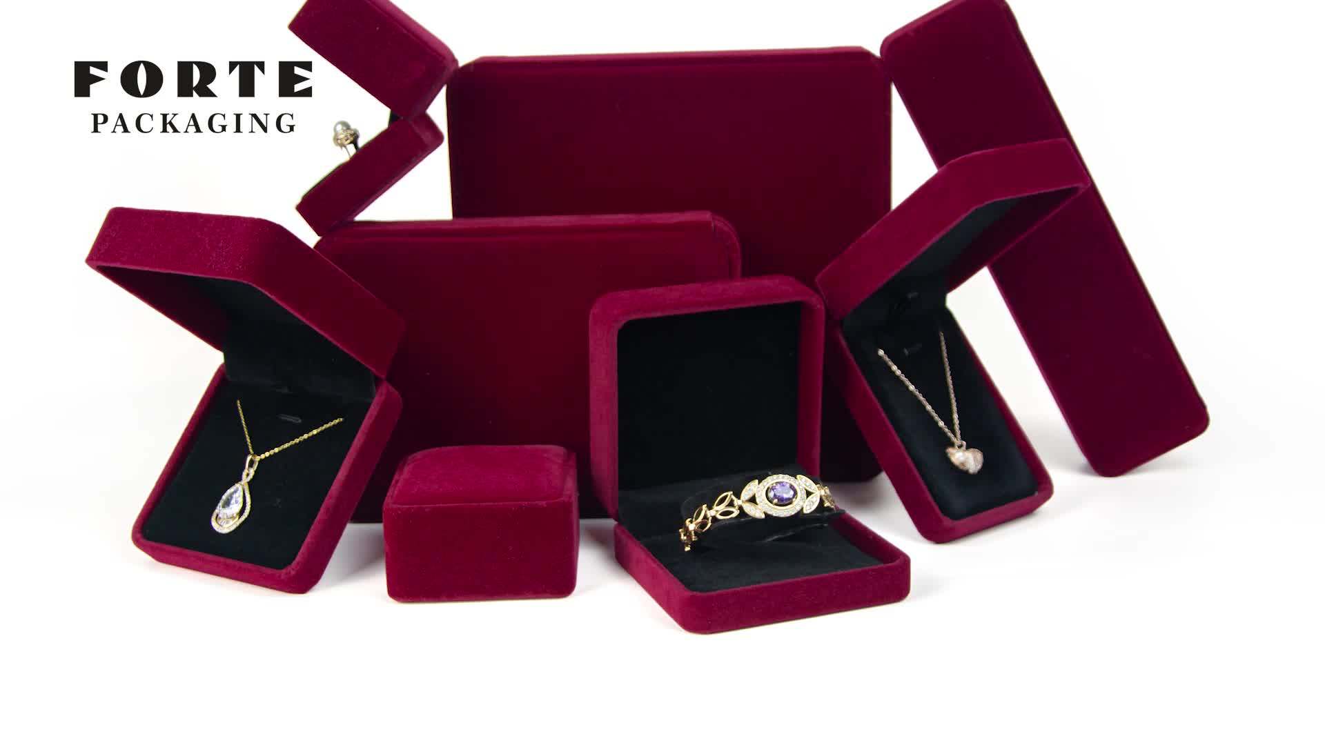 Forte Jewelry Package Box Luxury Wine Red Cream Velvet Jewelry Box Gift