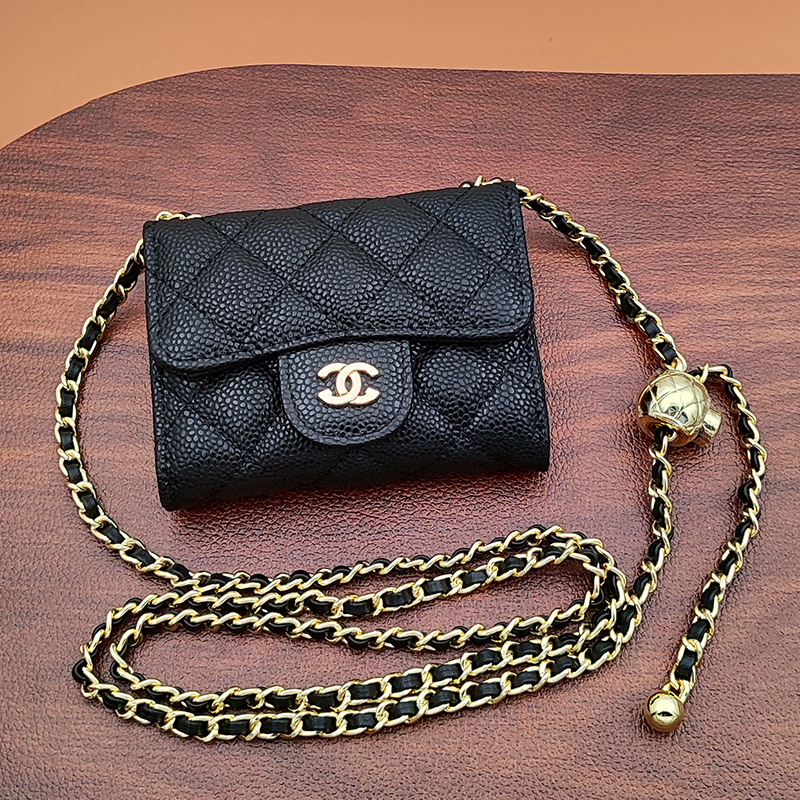 Caviar Leather Coin Purse Card Holder 2025 New Model Women's High-End Wallet Small Waist Bag Cf Cowhide Compact Fragrant Milk Color